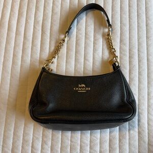 Coach Black Pebbled Leather Shoulder Bag with Gold Hardware
